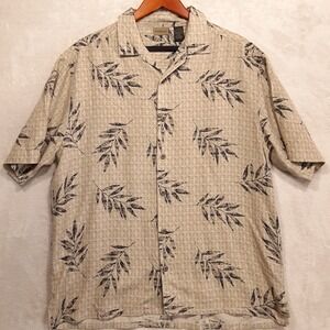 Axist Mens Short Sleeve Button Up Hawaiian Shirt Sz.L/Beige-Black Floral/Silk